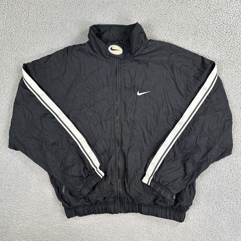 VTG 90s Nike Windbreaker Jacket Men Medium Black Full Zip Lined Zipped Pockets